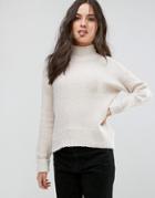 Brave Soul Tainsor Oversized Funnel Neck Sweater With Curved Hem - Cream