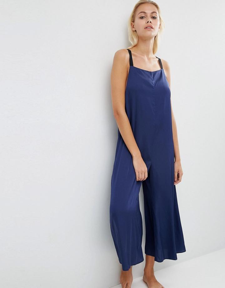 Asos Lounge Satin Jumpsuit - Navy