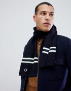 Fred Perry Merino Logo Wool Scarf In Navy - Navy