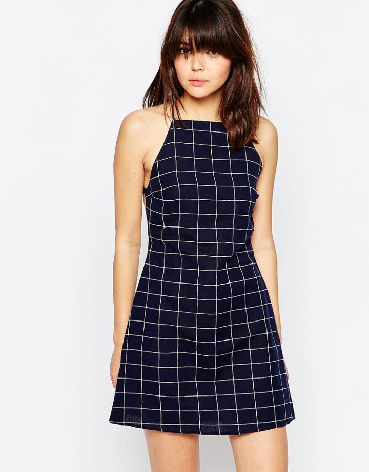 Asos Linen Check Sundress - Multi