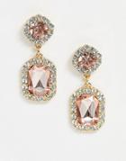 Asos Design Earrings With Peach Pink Double Jewel Drop In Gold Tone