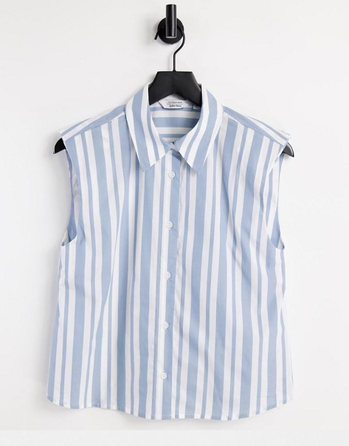 & Other Stories Organic Cotton Sleeveless Shirt With Shoulder Pads In Blue Stripe-multi