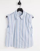 & Other Stories Organic Cotton Sleeveless Shirt With Shoulder Pads In Blue Stripe-multi