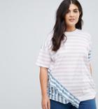 Asos Curve T-shirt In Color Block Stripe With Frill - Multi