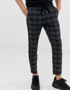 Sixth June Tapered Pants In Plaid With Side Stripe-black