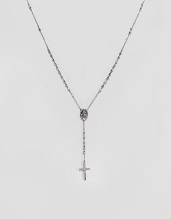 Mister Beaded & Chain Necklace With Cross Pendant In Silver - Silver