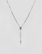 Mister Beaded & Chain Necklace With Cross Pendant In Silver - Silver
