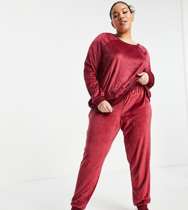 Chelsea Peers Curve Poly Super Soft Fleece Lounge Sweatshirt And Sweatpants Set In Wine-red