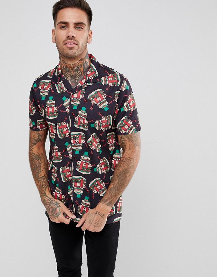 Ldn Dnm Holidays Burger Snowman Short Sleeve Shirt - Black