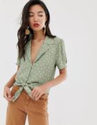 River Island Shirt With Tie Front In Polka Dot-green
