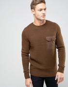 New Look Sweater With Military Pocket In Brown - Green