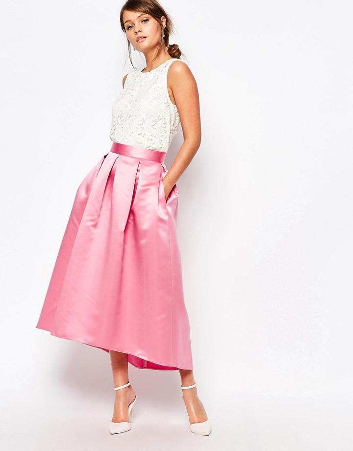 Closet Full Prom Midi Skirt In Sateen - Pink