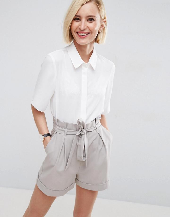 Asos Crop Blouse With Short Sleeves - White