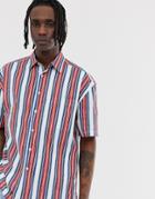 Asos Design Oversized 90s Stripe Shirt In White And Red - White
