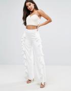 Missguided Ruffle Side Wide Leg Pant - White