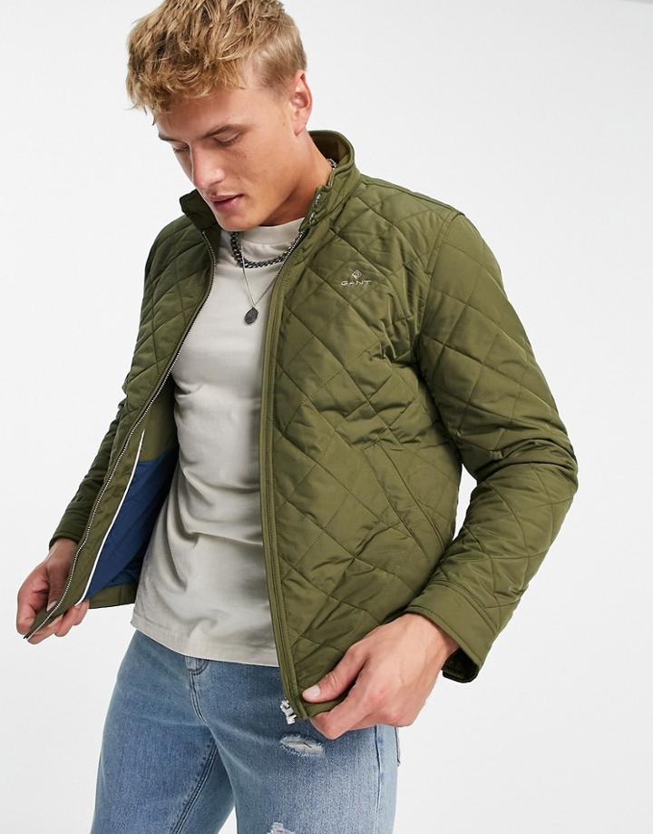 Gant Icon Logo Quilted Harrington Jacket In Racing Green
