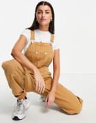 Asos Design Denim Utility Overalls In Tan-brown