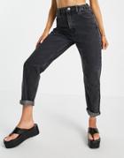 Pull & Bear Elasticized Waist Mom Jeans In Black