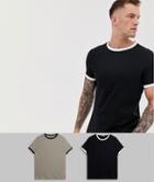 Asos Design Organic T-shirt With Contrast Ringer 2 Pack Multipack Saving - Multi