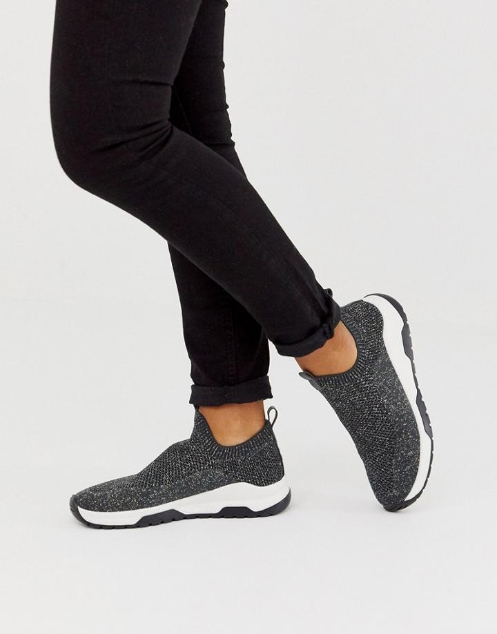 Bershka Knitted Pull On Sneakers In Gray