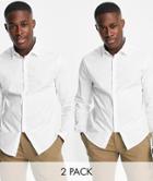 Asos Design 2 Pack Stretch Slim Shirt In White/white