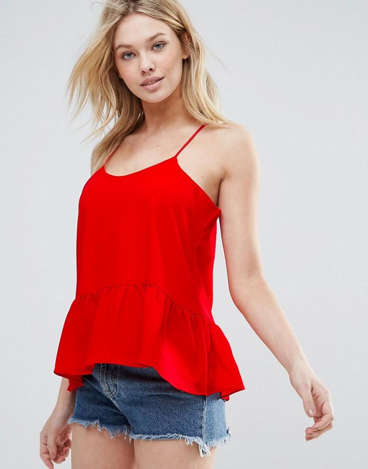 D.ra Sham Peplum Hem Cami Top - Red