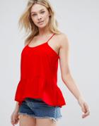 D.ra Sham Peplum Hem Cami Top - Red