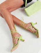 Simmi London Paola Ankle Tie Heeled Sandals In Lime-green