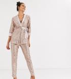 Little Mistress Tall Tailored Sequin Pants In Rose Gold Two-piece