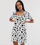Reclaimed Vintage Inspired Tea Dress With Ruching Front In Dalmatian Polka Dot - Multi