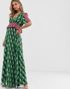 Twisted Wunder Printed Midaxi Dress In Green Geo Print