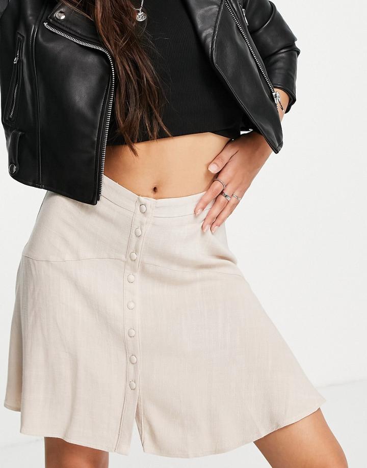 Topshop Linen Mini Button Up Skirt In Ecru-white