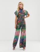 Asos Design Flutter Sleeve Jumpsuit In Floral - Multi