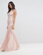 Ax Paris Blush Sequin Bodice Chiffon Maxi Dress - Pink