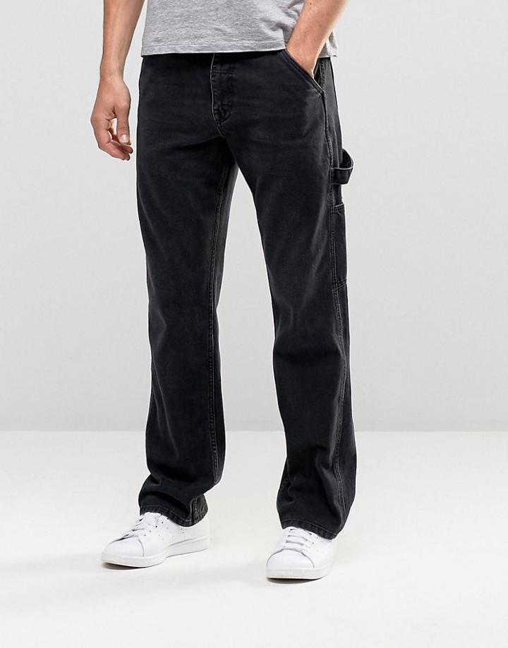 Asos Straight Jeans With Carpenter Styling - Washed Black