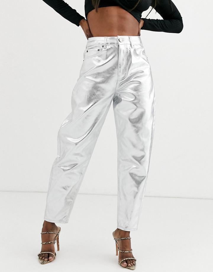 Asos Design Balloon Leg Boyfriend Jeans In Metallic Silver