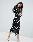 Oh My Love Wrap Midi Skirt In Polka Dot - Black