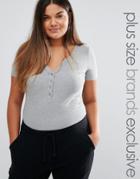 One Day Plus Button Down Short Sleeve Rib Body - Beige