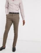 Asos Design Wedding Skinny Wool Mix Suit Pants In Camel Herringbone-neutral