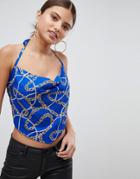 Asos Design Cowl Halter Top In Chain Print - Multi