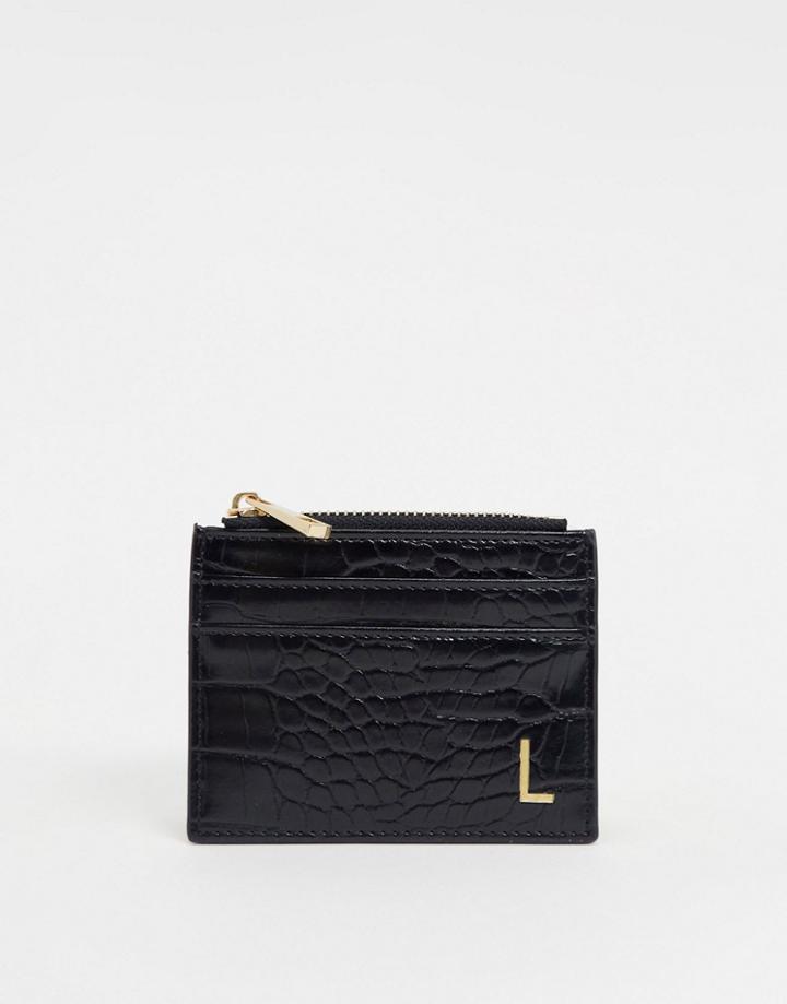 Asos Design Personalized L Coin Purse & Cardholder In Black Croc