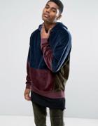 Asos Oversized Cut & Sew Hoodie In Velour - Navy