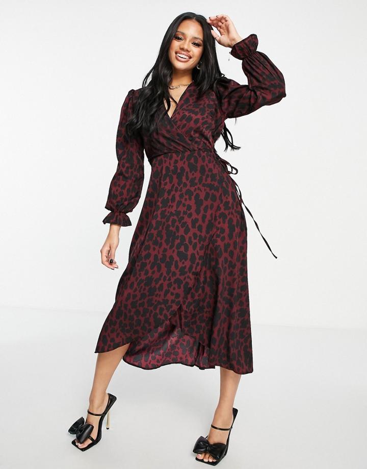 Ax Paris Long Sleeve Midi Dress In Red Polka