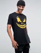 Asos Halloween Longline T-shirt With Pumpkin Print In Black - Black