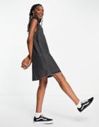 Pieces Frill Detail Denim Pinafore Dress In Washed Black