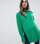 Asos Design Maternity Nursing Chunky Sweater In Oversize With High Neck-green