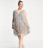 Asos Edition Curve Crystal And Bead Mini Dress With Feather Hem In Lilac-purple