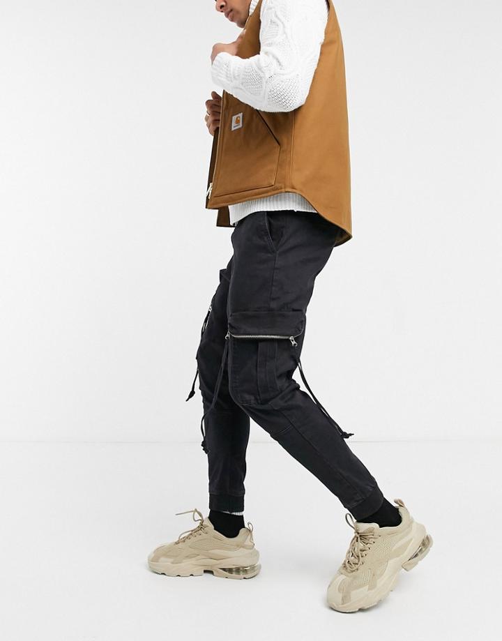 Bershka Cargo Sweatpants With Zip Pockets In Black