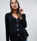Asos Design Maternity Boxy Top With Contrast Buttons And Long Sleeve - Black