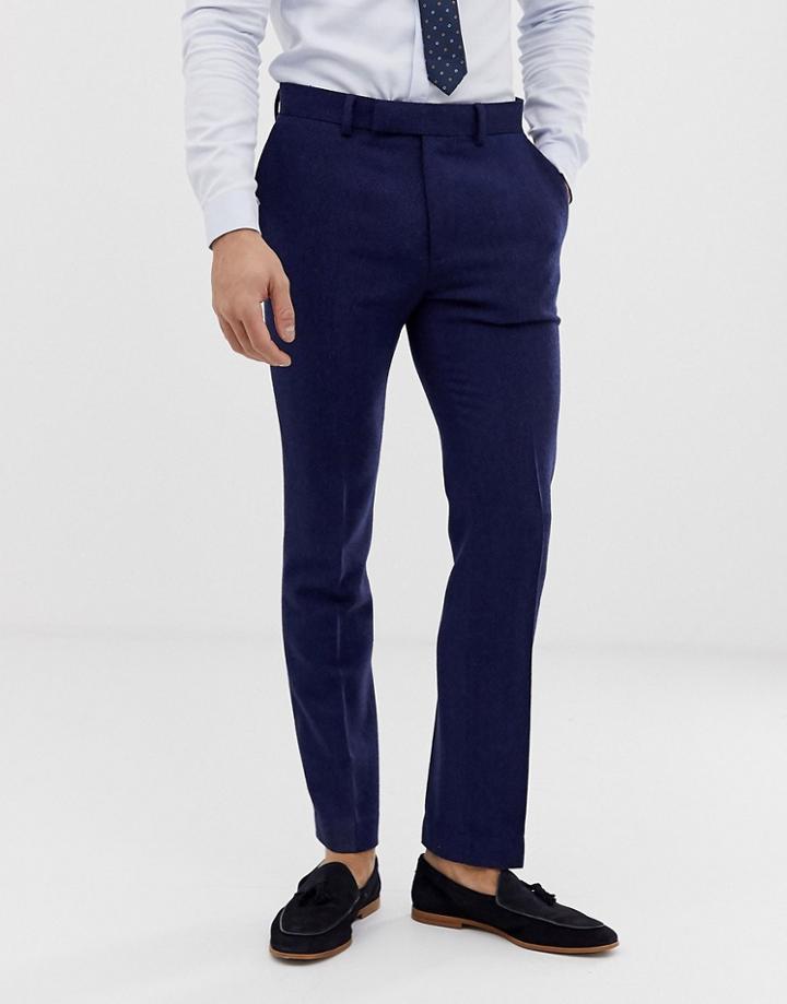 Asos Design Wedding Skinny Suit Pants In Blue Wool Blend Herringbone